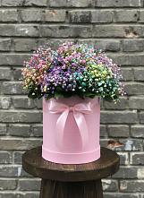 Цветочная композиция из Гипсофила и Розы в шляпной коробке в Красном Октябре Ставропольского края