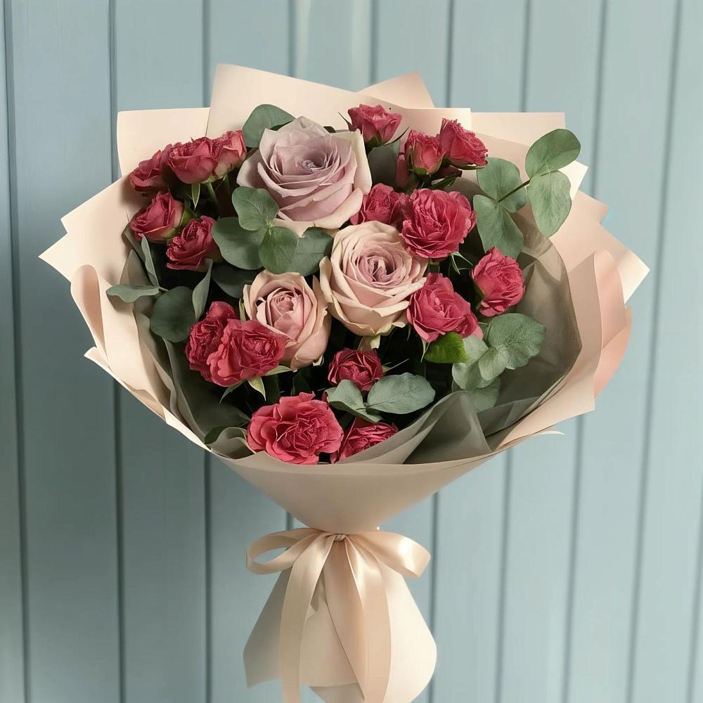 Букет цветов из: Гвоздики и Розы в Красном Октябре Ставропольского края