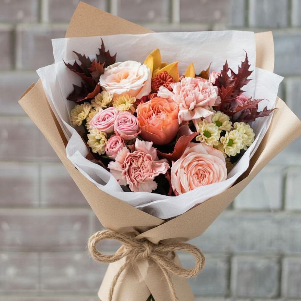 Букет цветов из: Гвоздики, Хризантемы и Розы в Красном Октябре Ставропольского края