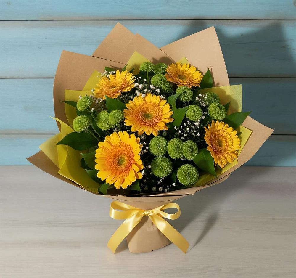 Букет цветов из: Герберы и Хризантемы в Красном Октябре Ставропольского края