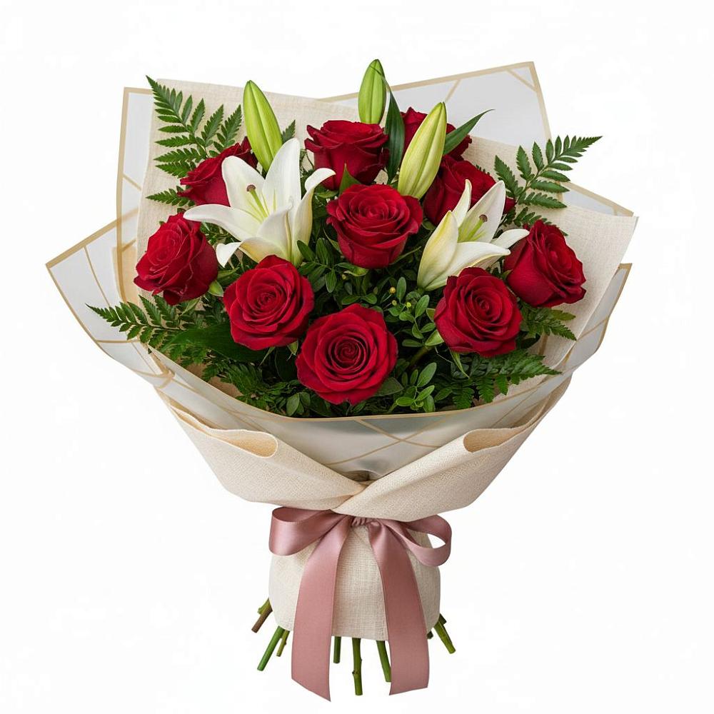 Букет цветов из: Лилии и Розы в Красном Октябре Ставропольского края