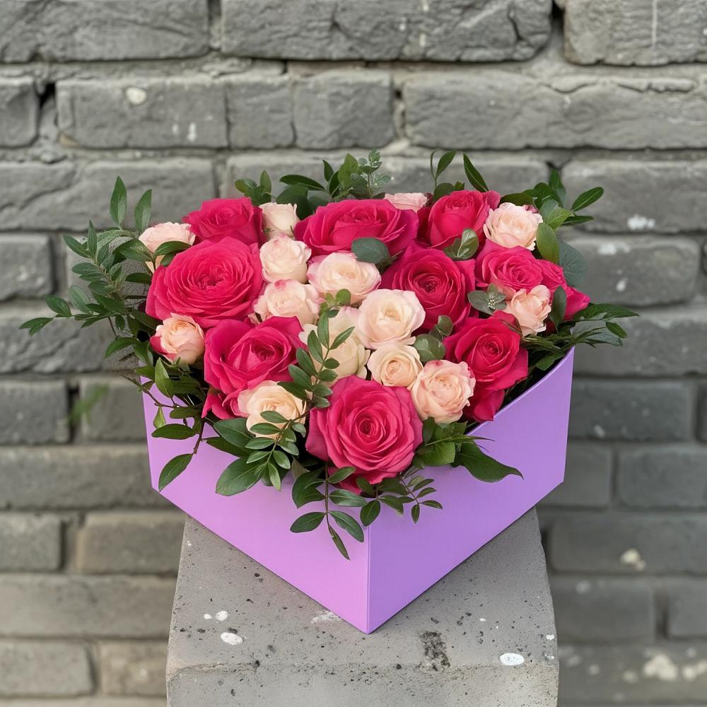 Цветочная композиция из Розы в коробке в Красном Октябре Ставропольского края