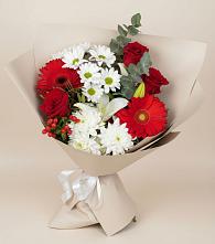 Букет цветов из:  Розы, Хризантемы, Герберы и Лилии в Красном Октябре Ставропольского края