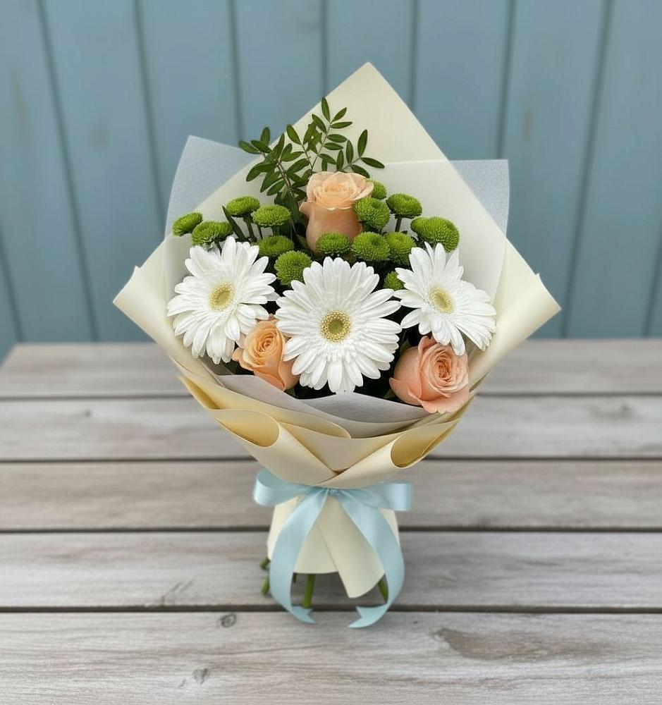 Букет цветов из: Герберы, Розы и Хризантемы в Красном Октябре Ставропольского края