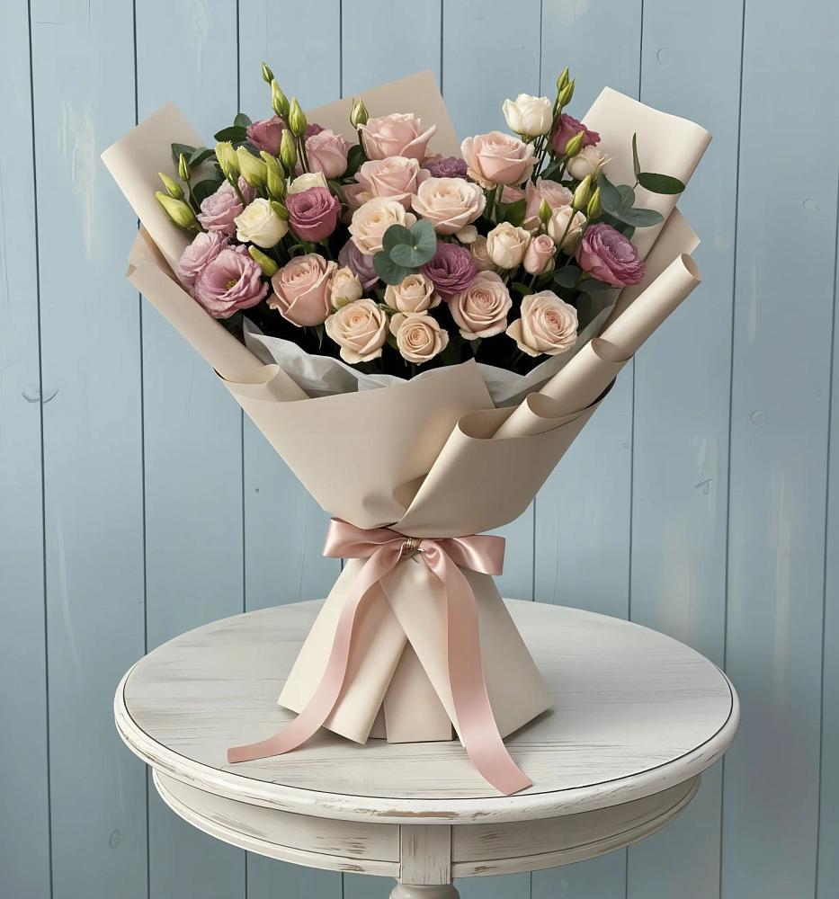 Букет цветов из: Розы и Лизиантусы в Красном Октябре Ставропольского края