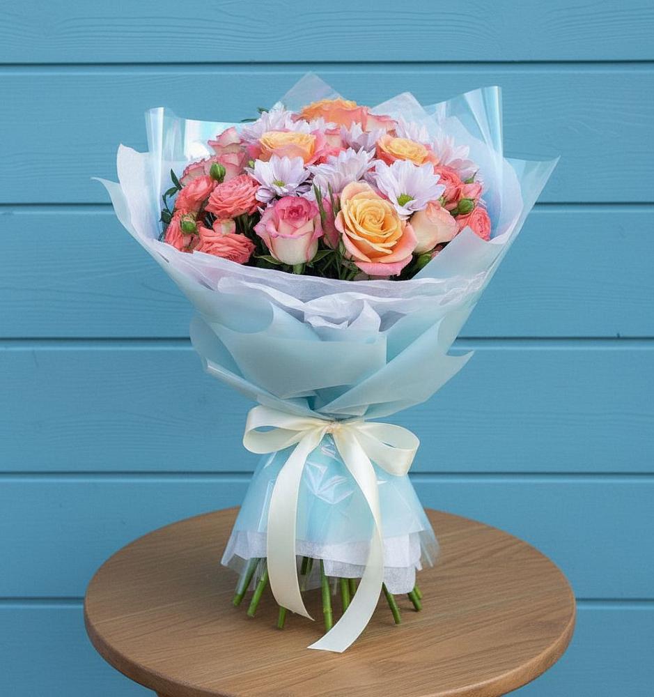 Букет цветов из: Хризантемы и Розы в Красном Октябре Ставропольского края